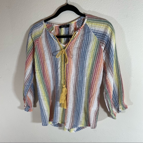 Anthropologie RD + KoKo Rainbow cotton Rayon Summer Blouse - Picture 3 of 9